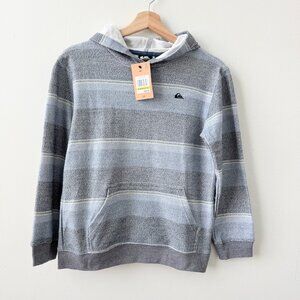 Quiksilver Boys Striped French Terry Hoodie | Gray | Size M (10–12) | NWT